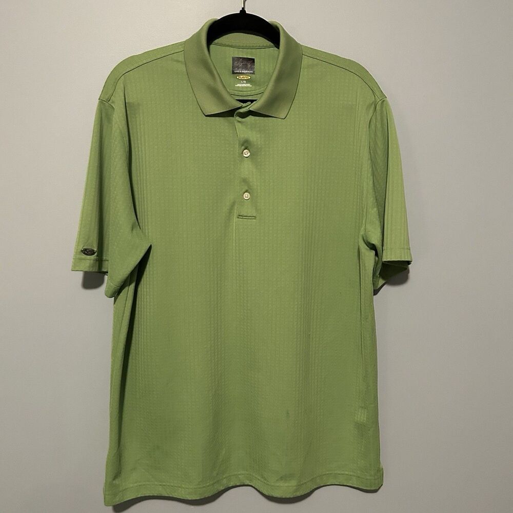 Greg Norman Mens Play Dri Golf Polo Shirt Size Large Checkered Green Print